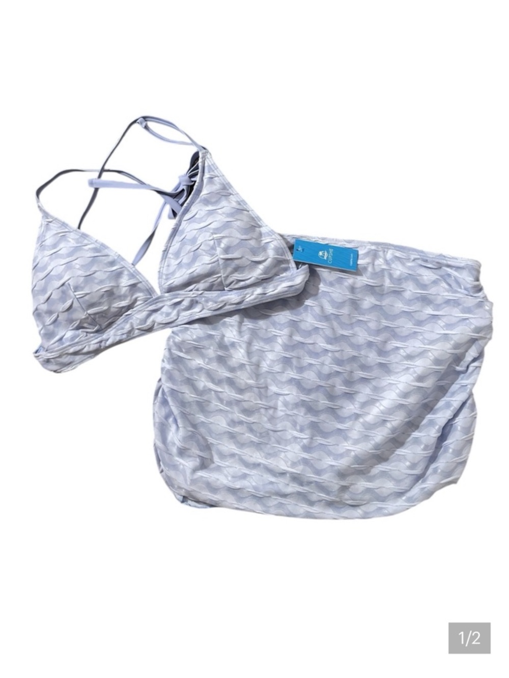 C7- Light Blue Women’s Large 2PC Textured Bikini Set NEW NWT Skirt